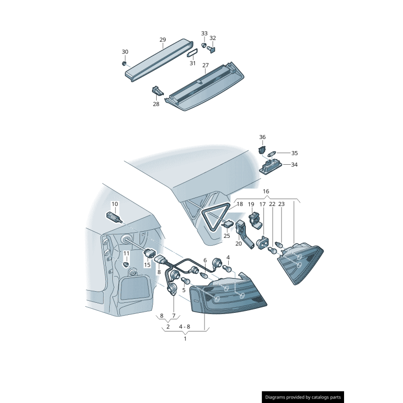 Platine support ampoules de feu arrière intérieur gauche AUDI A5 - Pièces d'origine Audi 8T0945257