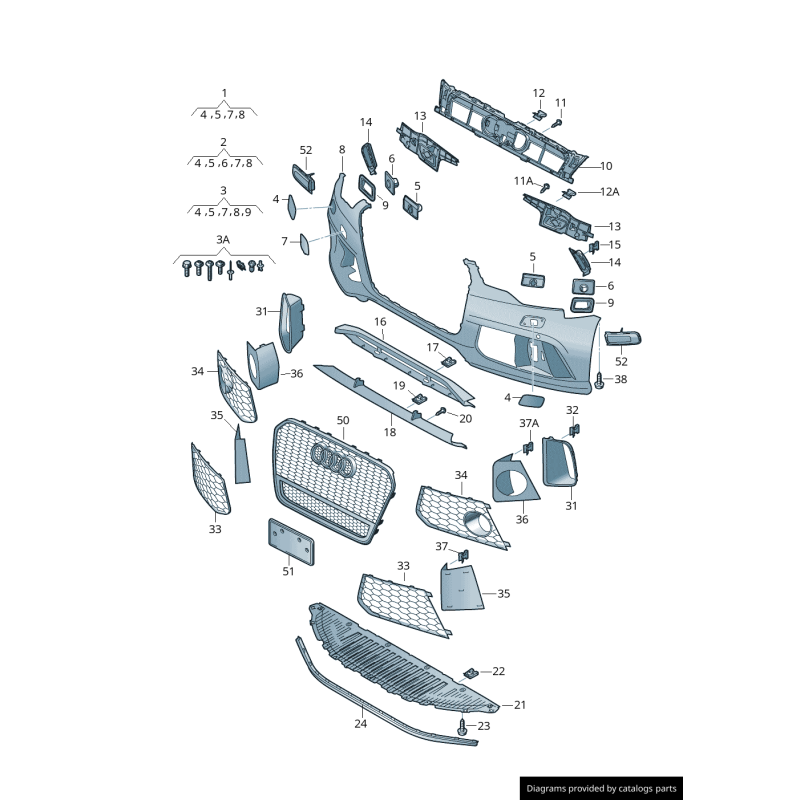 Grille inférieure de pare-chocs avant droit noir - Pièces d'origine Audi 4G8807682FT94