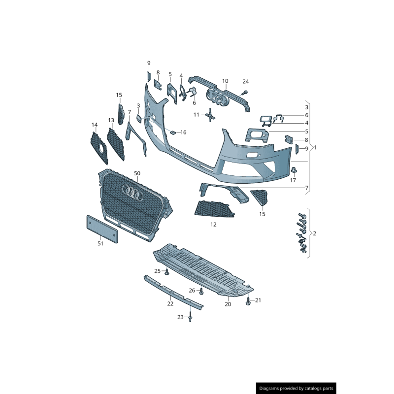 Grille inférieure avant droite en noir brillant - Pièces d'origine Audi 8K0807682RT94