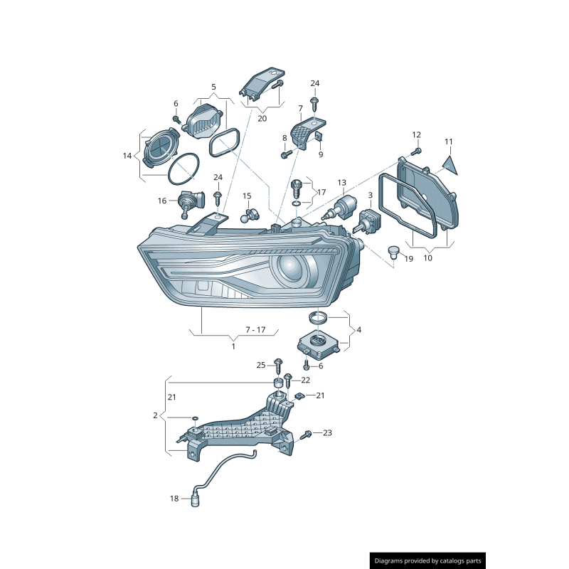 Plaque de support de fixation de phare avant droit - Pièces d'origine Audi 8U0941454