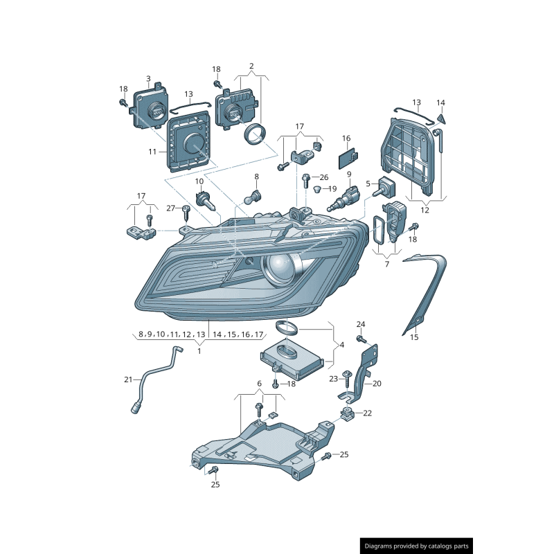 Plaque de montage de phare avant droit - Pièces d'origine Audi 8R0941454A