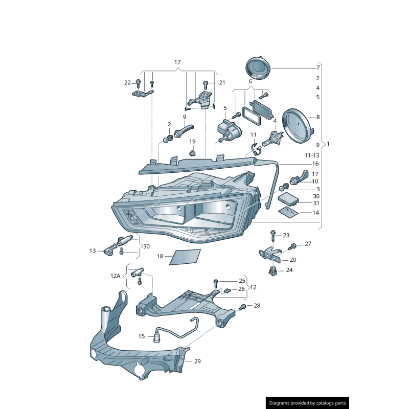 Support de plateau de support de phare droit coté passager - Pièces d'origine Audi 8T0941454D