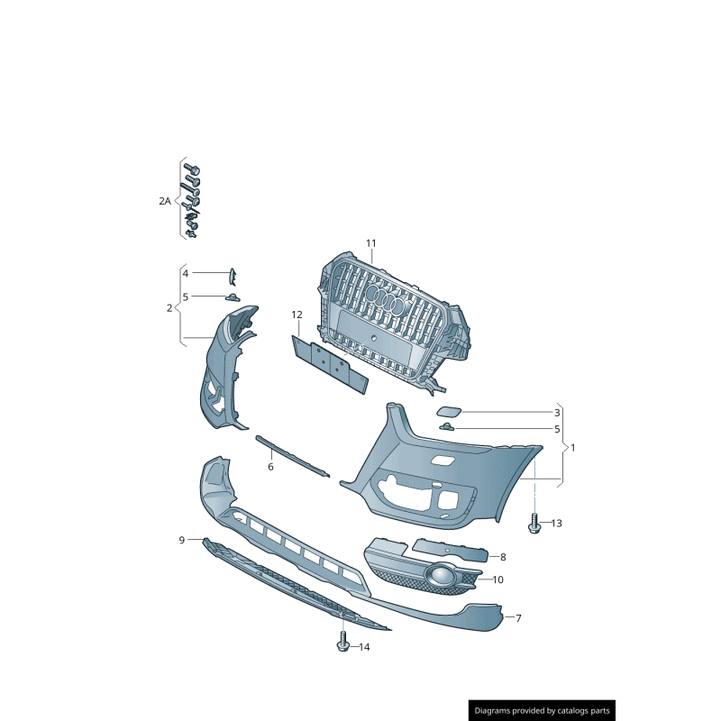 Cache de couvercle de lave-glace de phare droit coté passager - Pièces d'origine Audi 8U0955276GRU