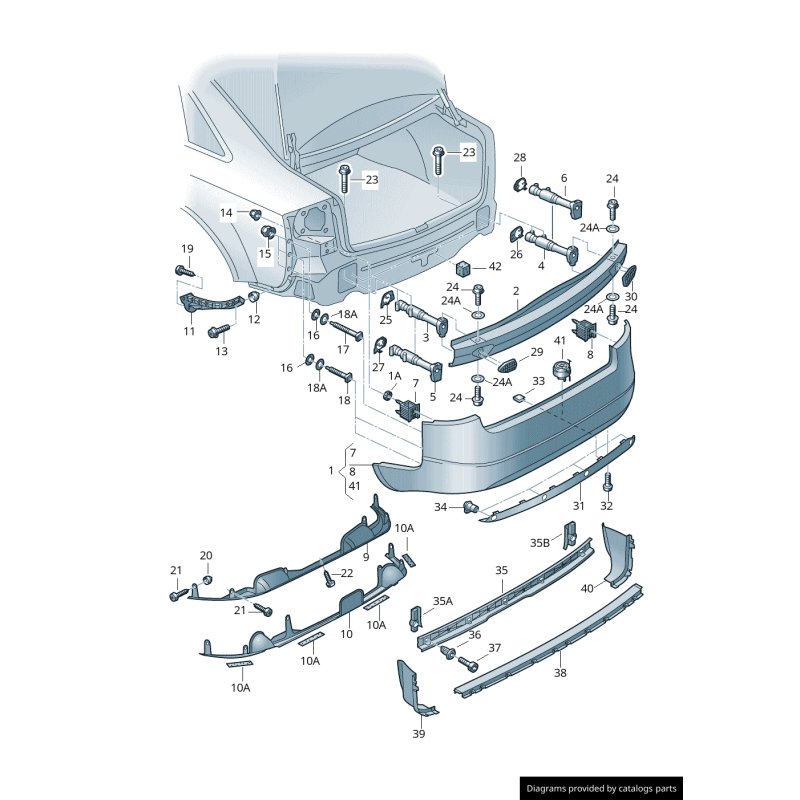 Support de pare-chocs arrière droit coté passager pour moteur 4/6 cylindres - Pièces d'origine Audi 4B9807454F
