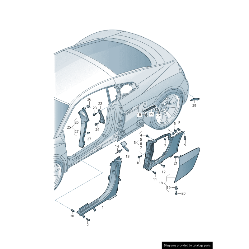 Garniture de panneau de couverture apprêtée gauche coté conducteur - Pièces d'origine Audi 4S8853165AGRU