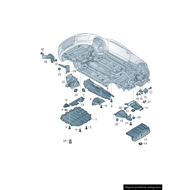 Isolation de couverture de sous-châssis de moteur à essence - Pièces d'origine Audi 8J7825237