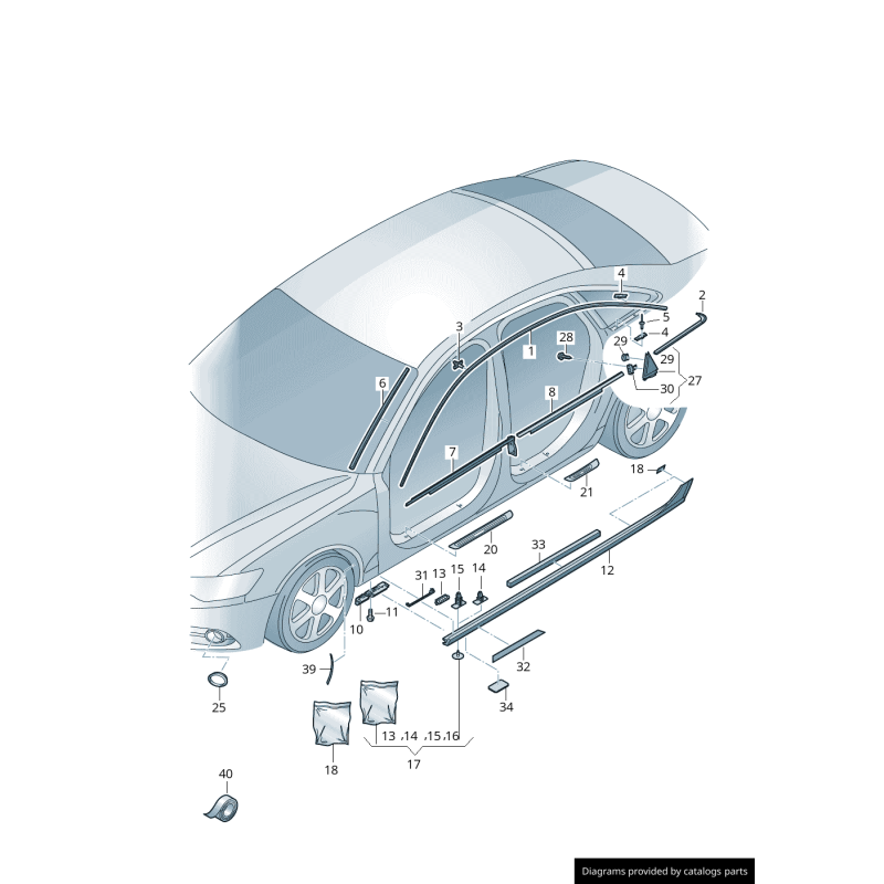 Garniture de membre latéral apprêtée gauche coté conducteur - Pièces d'origine Audi 4G0853855GGRU