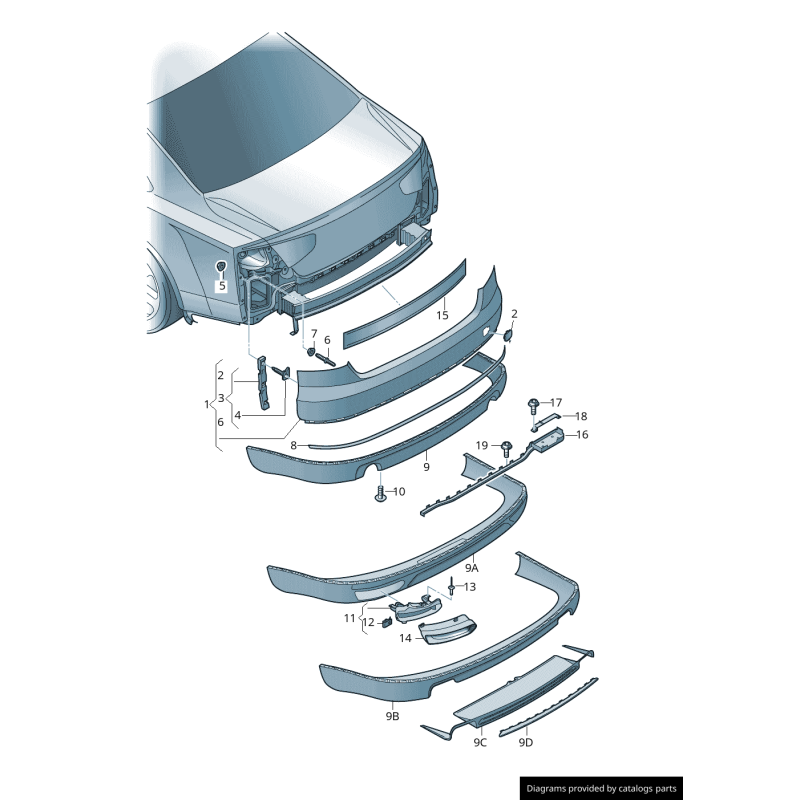 Moulure de pare-chocs arrière chromée - Pièces d'origine Audi 4H08074432ZZ