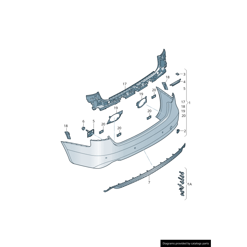 Insert de diffuseur de pare-chocs arrière avec grille de garniture - Pièces d'origine Audi 8K98074213FZ