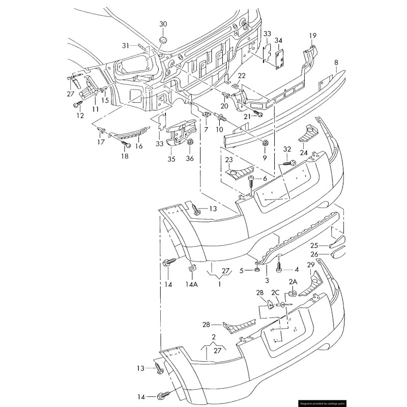 Diffuseur inférieur de pare-chocs arrière à une sortie, apprêté - Pièces d'origine Audi 8N0807421GRU