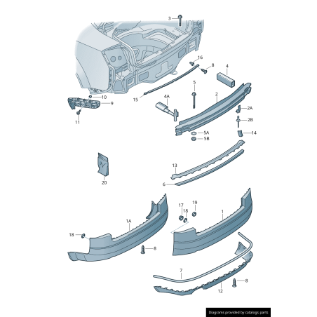 Moulure de bande de pare-chocs arrière en aluminium - Pièces d'origine Audi 8E58074433Q7 Moulure de bande de pare-chocs arrière en aluminium - Pièces d'origine Audi 8E58074433Q7