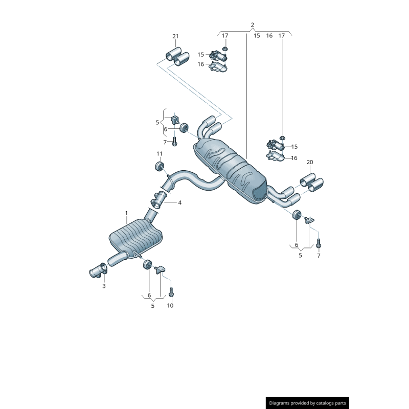 Embouts d'échappement arrière chromés droit coté passager - Pièces d'origine Audi 8V0253826C