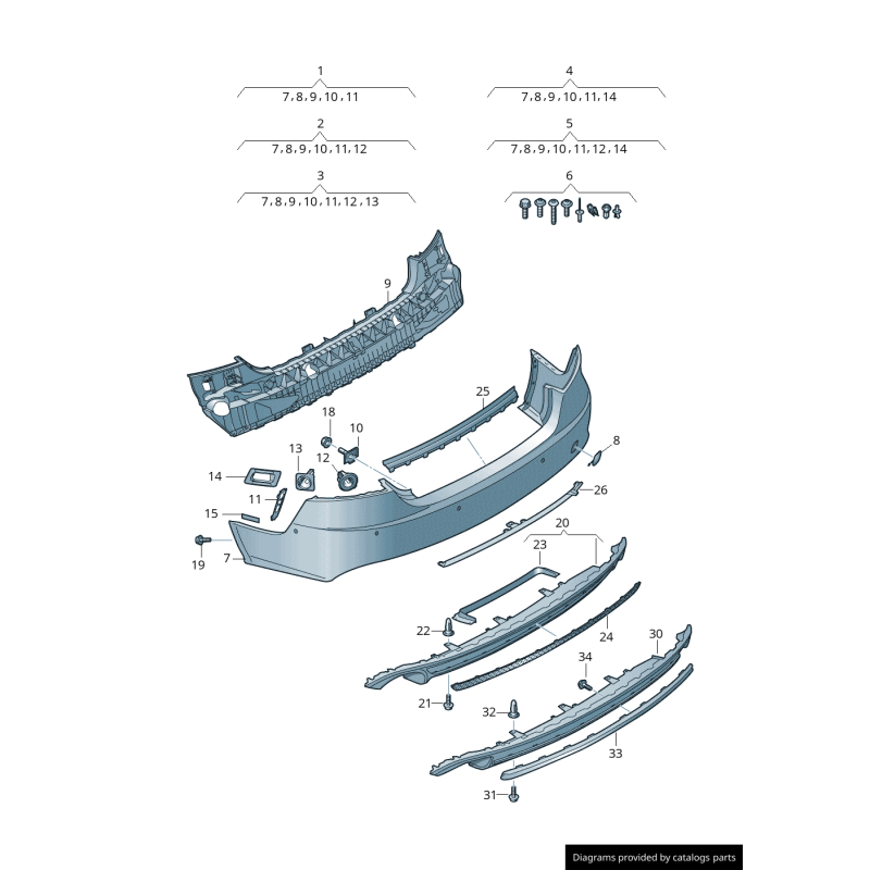 Insert de bande de garniture de diffuseur arrière en aluminium - Pièces d'origine Audi 4G08077913Q7
