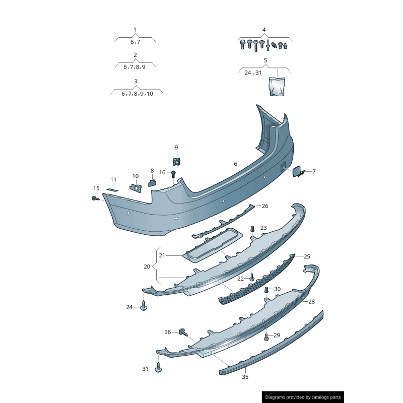 Garniture de diffuseur arrière à double tuyau avec bande d'insertion - Pièces d'origine Audi 4G0807521B1RR/4G08077913Q7