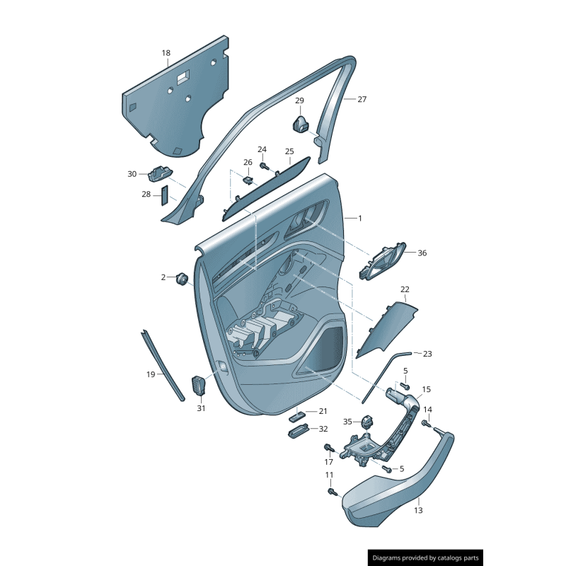 Couvercle de haut-parleur noir pour porte arrière côté droit - Pièces d'origine Audi 8V40357944PK