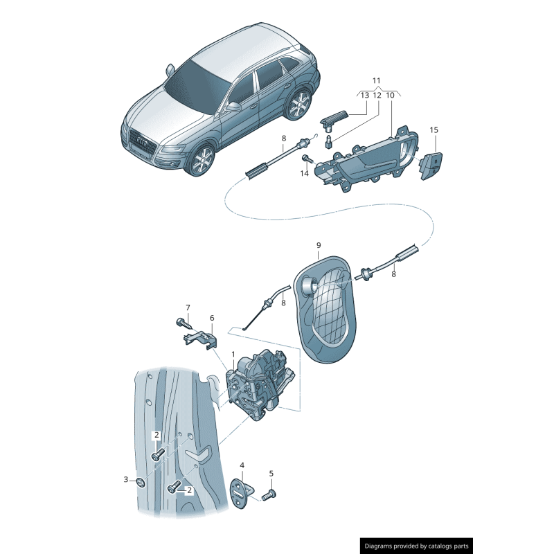 Poignée d'actionneur intérieur de porte arrière droite coté passager en noir Soul - Pièces d'origine Audi 8R0839020A6PS