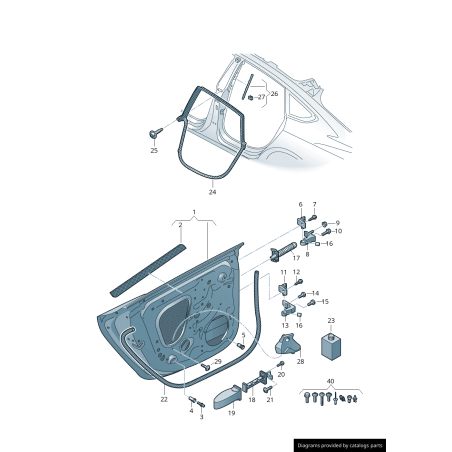 Joint d'étanchéité extérieur autocollant de porte arrière droite - Pièces d'origine Audi 8W8839912 Joint d'étanchéité extérieur autocollant de porte arrière droite - Pièces d'origine Audi 8W8839912