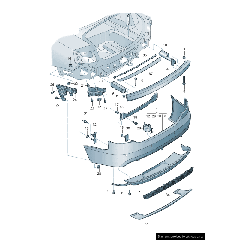 Diffuseur de pare-chocs arrière gris platine - Pièces d'origine Audi 4F08075211RR