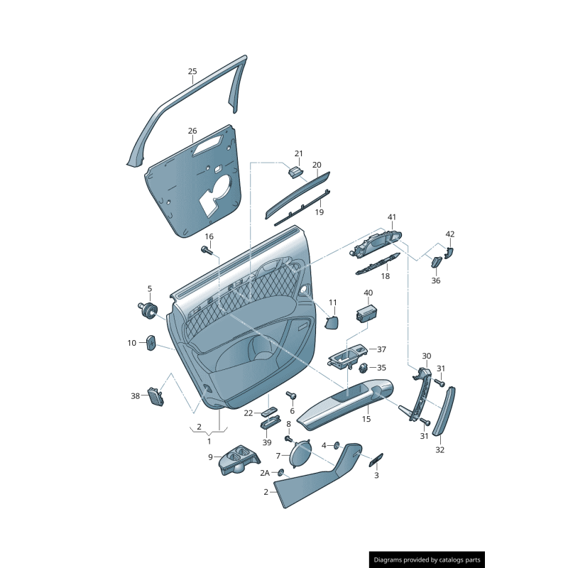 Carte intérieure de porte arrière droite avec garniture en argent brossé - Pièces d'origine Audi 4L0867420H1NK