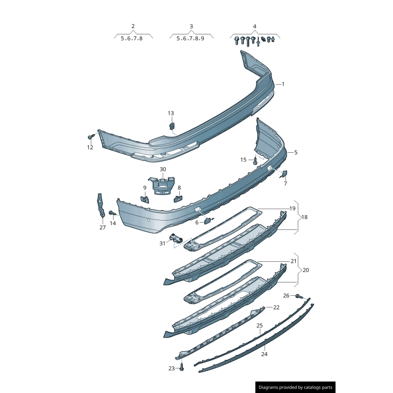 Insert de garniture de diffuseur de pare-chocs arrière S Line - Pièces d'origine Audi 4M0807834