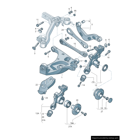 Ensemble écrou rondelle boulon excentrique de suspension arrière - Pièces d'origine Audi WHT002262/WHT001676/N90942902