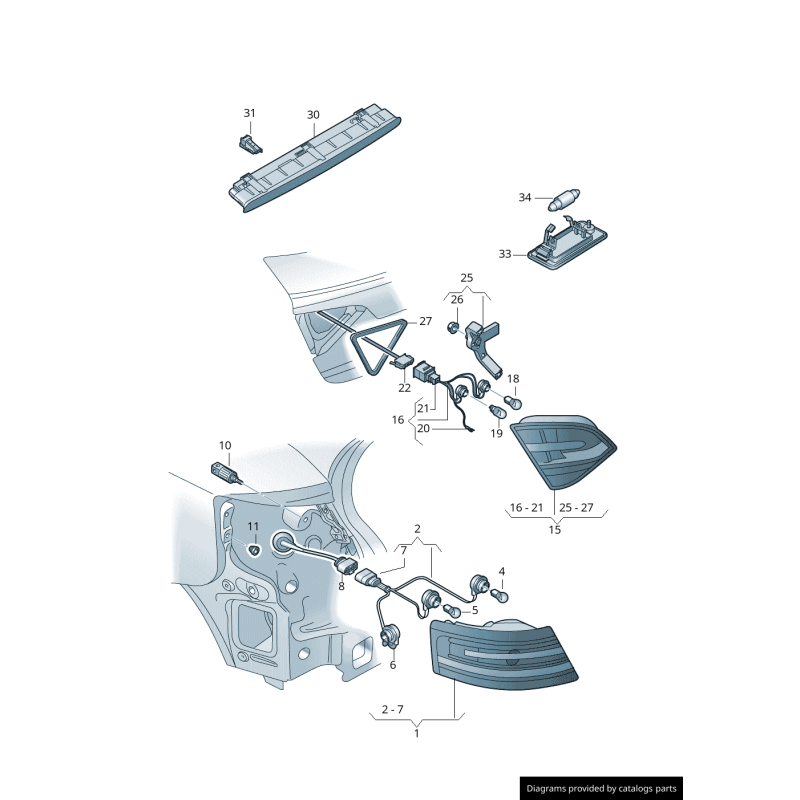 Feu stop arrière troisième 3ème - Pièces d'origine Audi 8P7945097