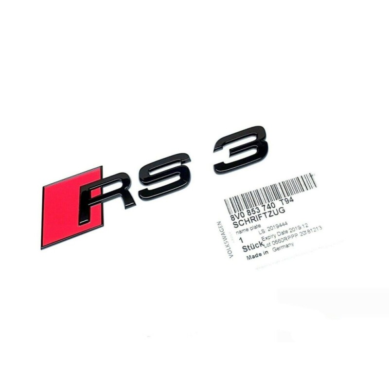 Emblème de badge RS3 noir pour coffre arrière - Pièces d'origine Audi 8V0853740T94 Emblème de badge RS3 noir pour coffre arrière - Pièces d'origine Audi 8V0853740T94