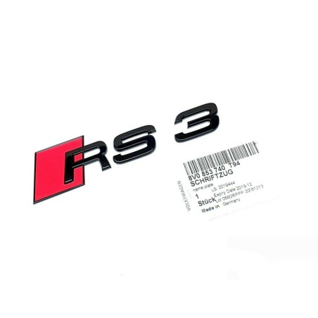 Emblème de badge RS3 noir pour coffre arrière - Pièces d'origine Audi 8V0853740T94 Emblème de badge RS3 noir pour coffre arrière - Pièces d'origine Audi 8V0853740T94