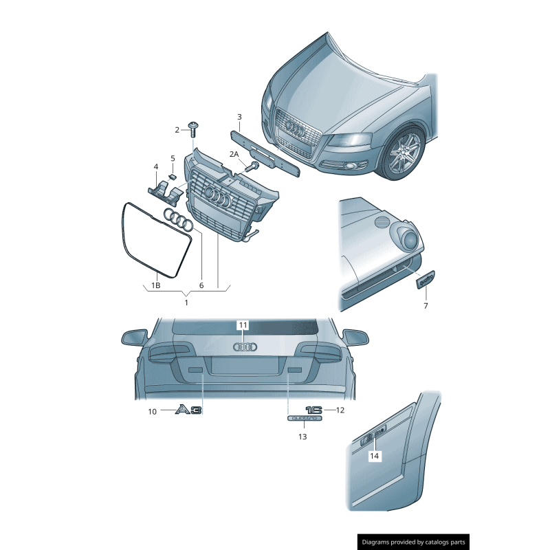 Emblème de badge d'anneaux chromés de coffre arrière - Pièces d'origine Audi 8P08537422ZZ