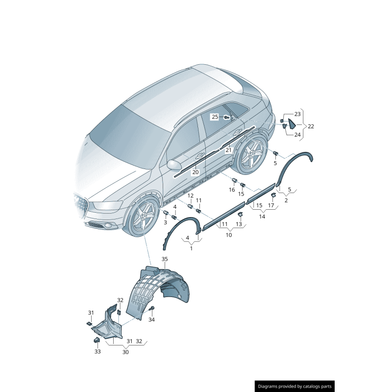 Couverture noire d'aile arrière gauche coté conducteur - Pièces d'origine Audi 8U08538174U8