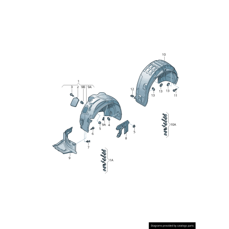 Protection de garniture intérieure d'aile arrière droite - Pièces d'origine Audi 4G0810172B Protection de garniture intérieure d'aile arrière droite - Pièces d'origine Audi 4G0810172B