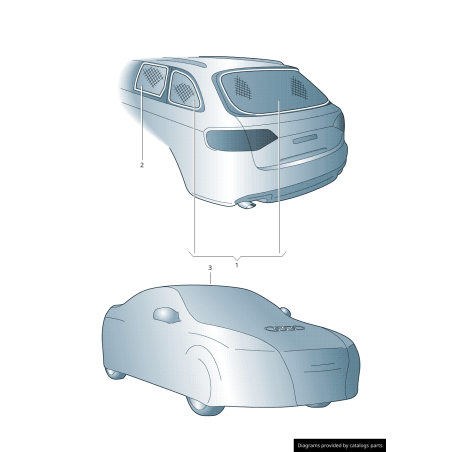 Ensemble de protection solaire pour vitre arrière en 3 parties - Pièces d'origine Audi 8X3064160. Ensemble de protection solaire pour vitre arrière en 3 parties - Pièces d'origine Audi 8X3064160.