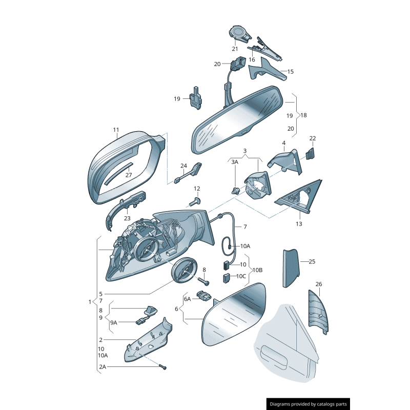 Garniture inférieure de miroir de porte droite - Pièces d'origine Audi 4F0858524A01C