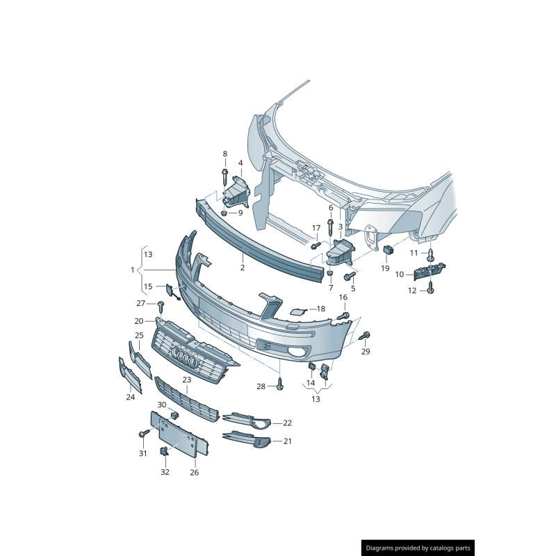 Support de pare-chocs avant droit - Pièces d'origine Audi 8P0807184A