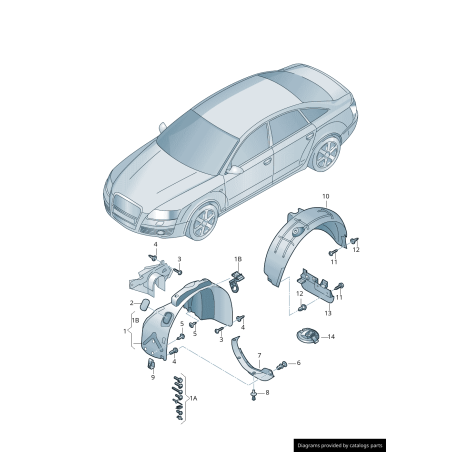 Doublure de carter de roue avant droit en plastique - Pièces d'origine Audi 8E0821172G Doublure de carter de roue avant droit en plastique - Pièces d'origine Audi 8E0821172G