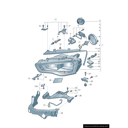 Kit de réparation de phare droit - Pièces d'origine Audi 8T0998122B Kit de réparation de phare droit - Pièces d'origine Audi 8T0998122B