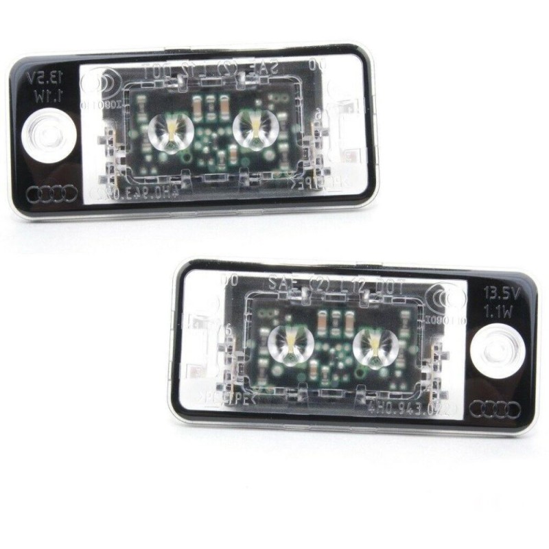 Ensemble d'éclairage de plaque d'immatriculation à LED droite et gauche - Pièces d'origine Audi 4H0943022/4H0943021.