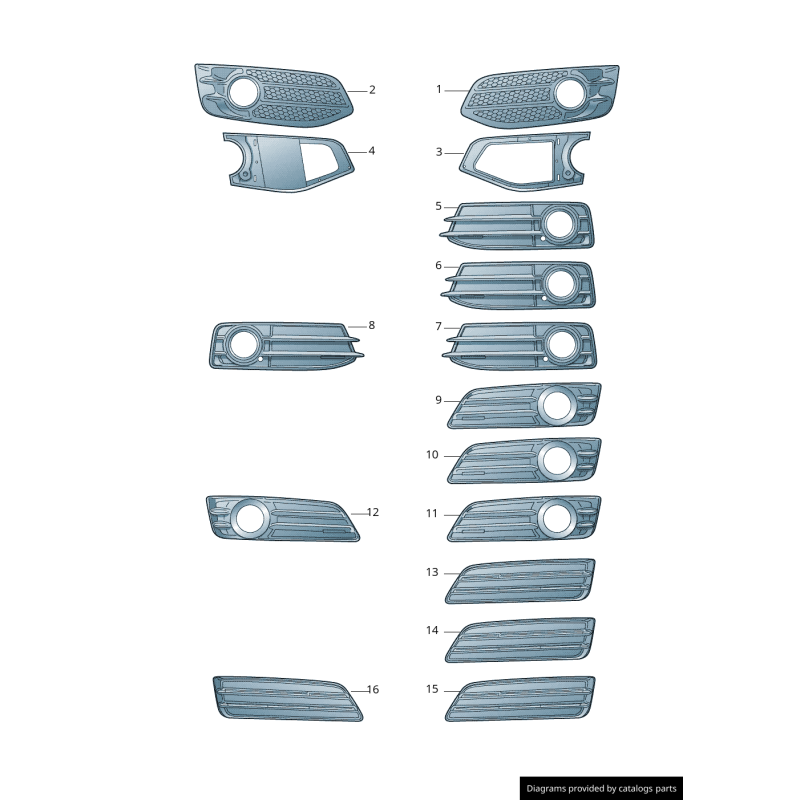 Right Left Pair Bumper Fog Light Chrome Grills 2pcs - Original parts Audi 8P0807682F9B9/8P0807681M9B9