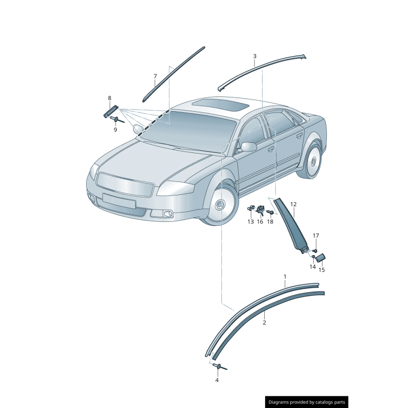 Couverture de garniture de montant B droit en noir brillant - Pièces d'origine Audi 4E0853290AY9B