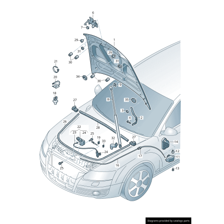 Charnière de capot moteur côté droit - Pièces d'origine Audi 4F0823302 Charnière de capot moteur côté droit - Pièces d'origine Audi 4F0823302