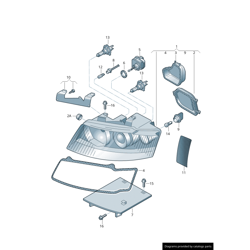 Kit de réparation de support de lampe de phare droit coté passager - Pièces d'origine Audi 8E0998122.