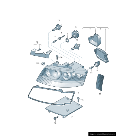 Kit de réparation de support de lampe de phare droit coté passager - Pièces d'origine Audi 8E0998122. Kit de réparation de support de lampe de phare droit coté passager - Pièces d'origine Audi 8E0998122.