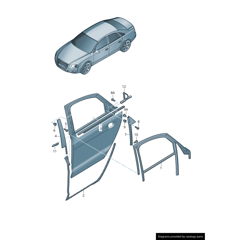 Couvercle de garniture de montant B de porte arrière droite coté passager en noir brillant - Pièces d'origine Audi 4H0839902B5FQ