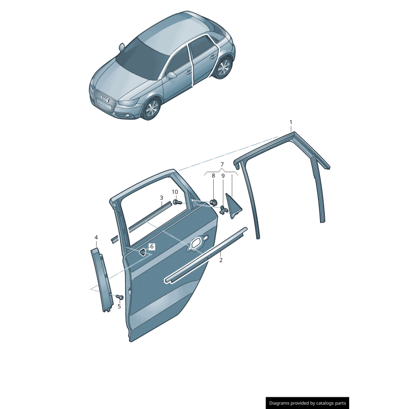 Couvercle de garniture de montant B de porte arrière droite coté passager en noir brillant - Pièces d'origine Audi 8X4839902E5FQ
