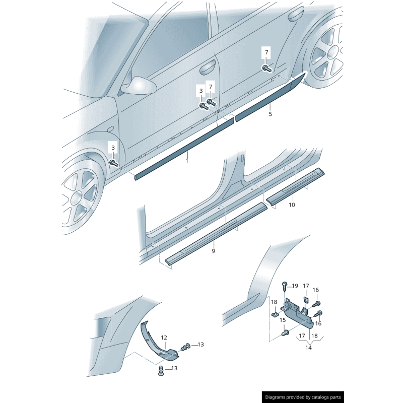 Couverture de garniture de porte inférieure arrière droite apprêtée - Pièces d'origine Audi 4F0853970LGRU