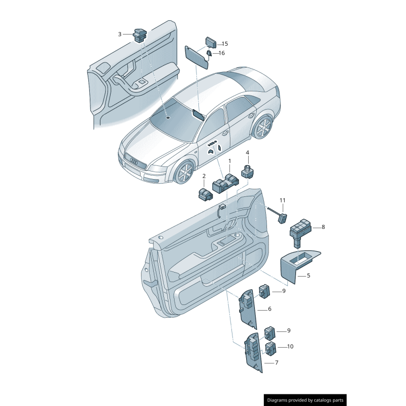 Support de commutateur droit pour système d'alarme - Pièces d'origine Audi 8H2959528A6PS