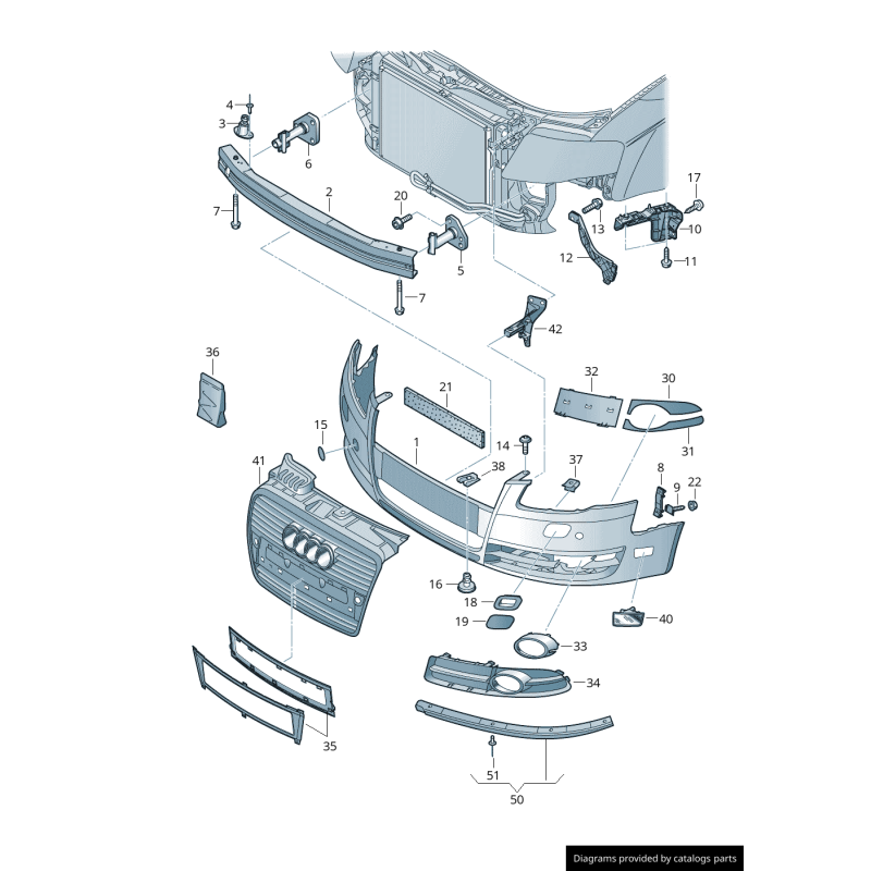 Pare-chocs S Line coté passager Droit avec Grille Ouverte pour Feu Antibrouillard - Pièces d'origine Audi 8E0807682F01C