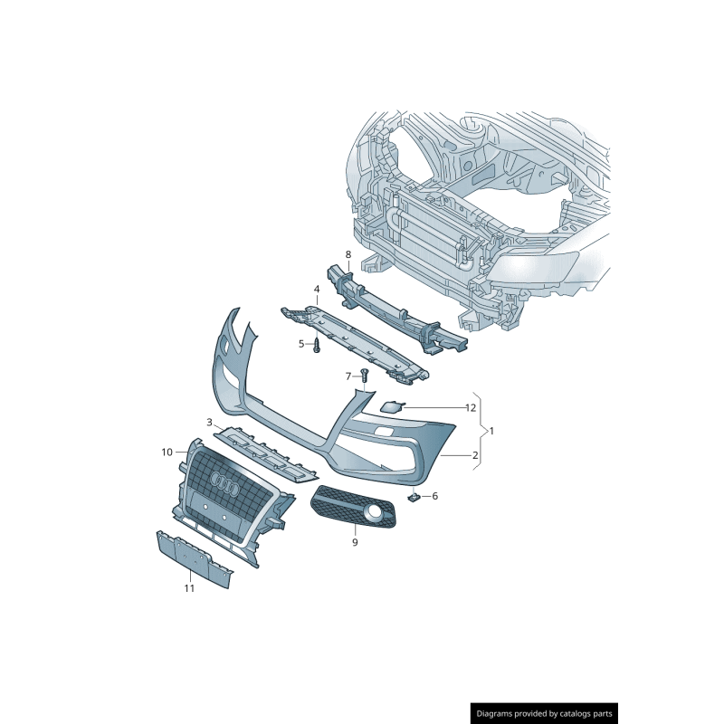 Couverture de spoiler inférieure centrale de pare-chocs avant S Line gris - Pièces d'origine Audi 8R0807110A1RR