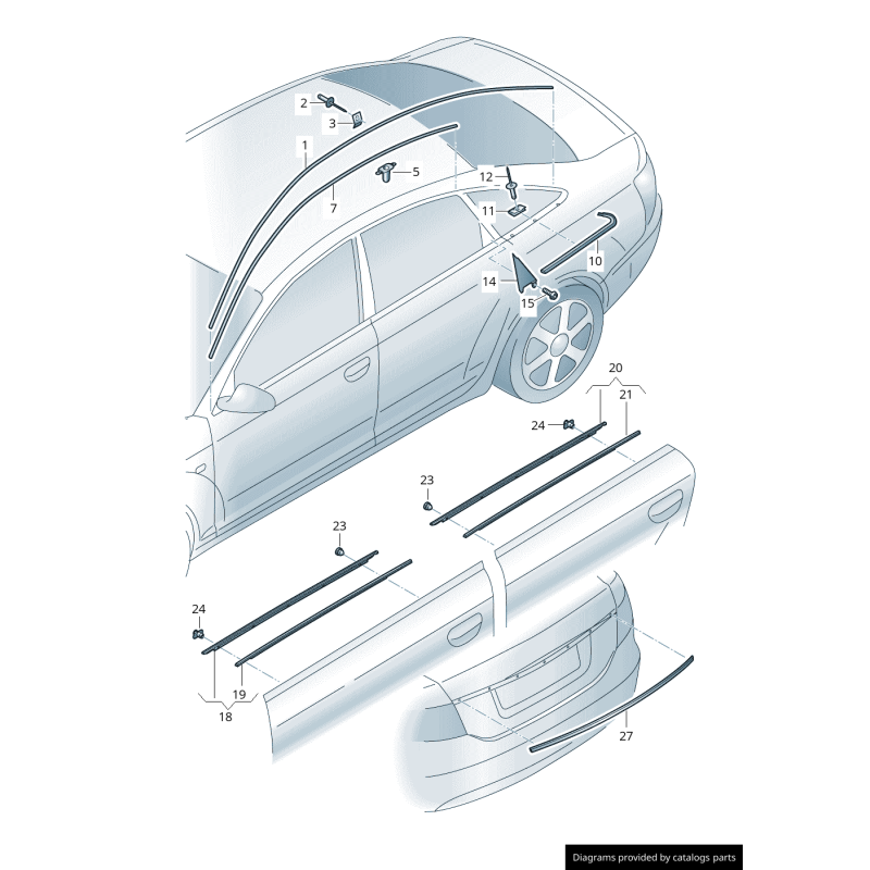 Couvercle de coffre arrière de berline avec moulure de garniture chromée - Pièces d'origine Audi 4f5853927a2zz