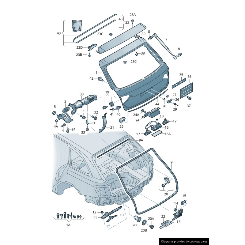 Ensemble de pièces de fixation pour spoiler - Pièces d'origine Audi 8R0898941